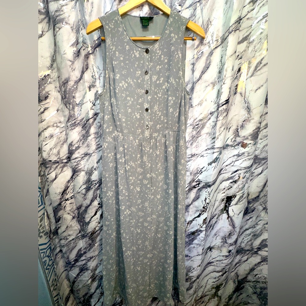 Vintage J. Crew - Gray and Green Floral Sleeveless Maxi length Sundress size 14